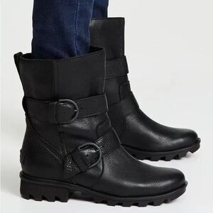 SOREL Phoenix Moto Buckle Combat Boots Women's US 7.5 Black Leather Waterproof